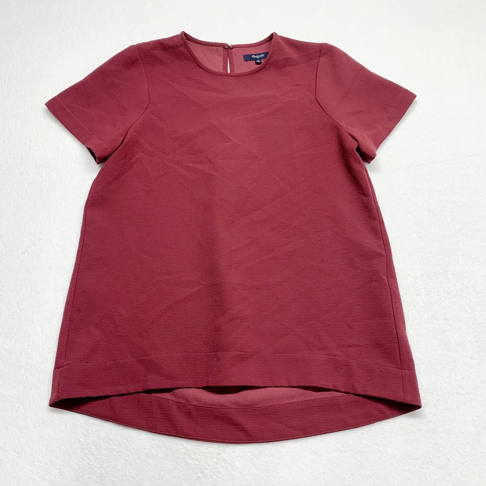 Madewell B6208 Short Sleeve Crepe Blouse Womens Size S Burgundy High Low Top